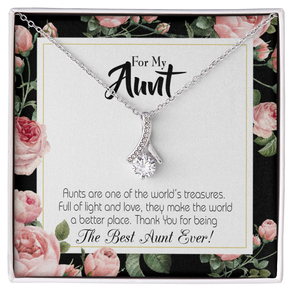To My Aunt Best Aunt Ever Ribbon Necklace Silver Tone Standard Box